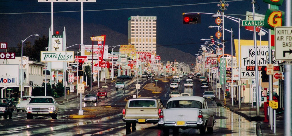 Traffic in the streets of Albuquerque, New Mexico, after a heavy downpour.