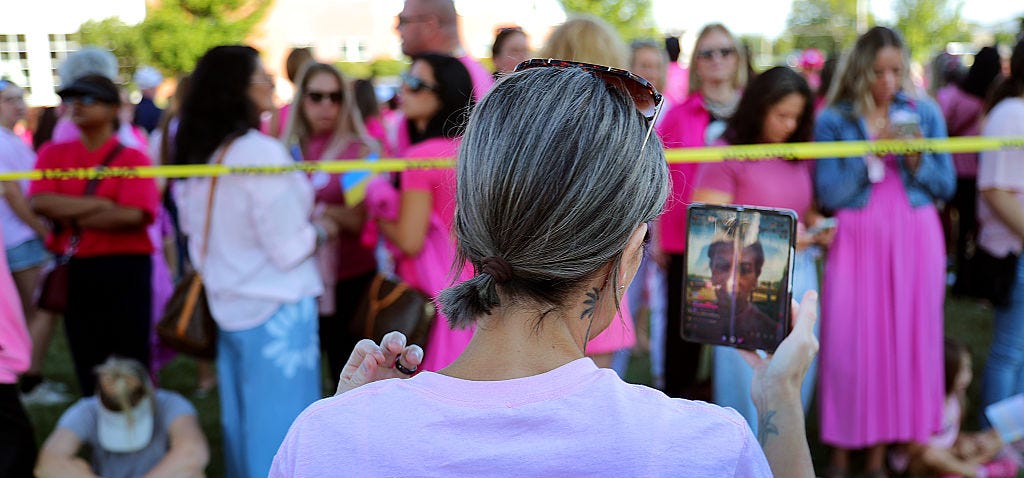 Supporters of Lindsay Clancy gather outside Plymouth Superior Court on August 20, 2026.